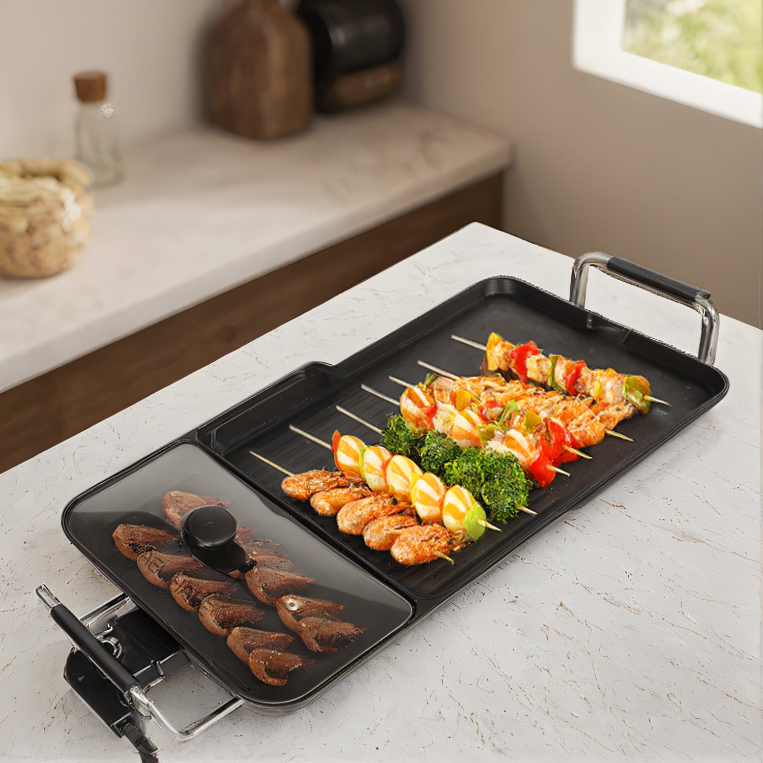 3-in-1ElectricNonstickGriddleGrillKitchen