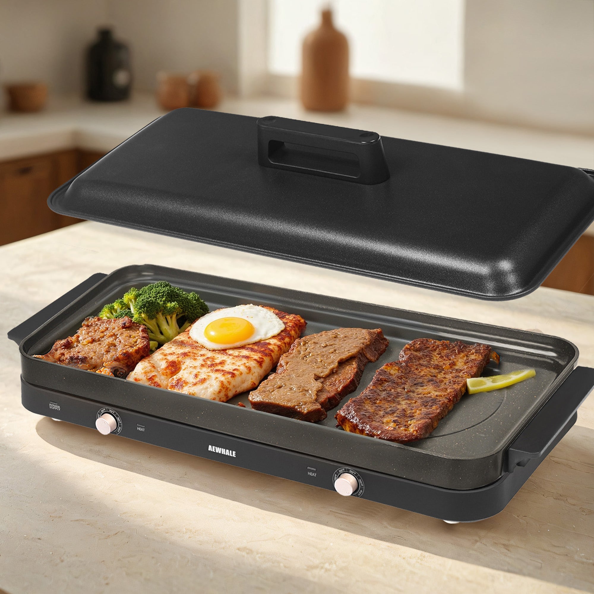 Double Burner Electric  Griddle with Removable Cast
